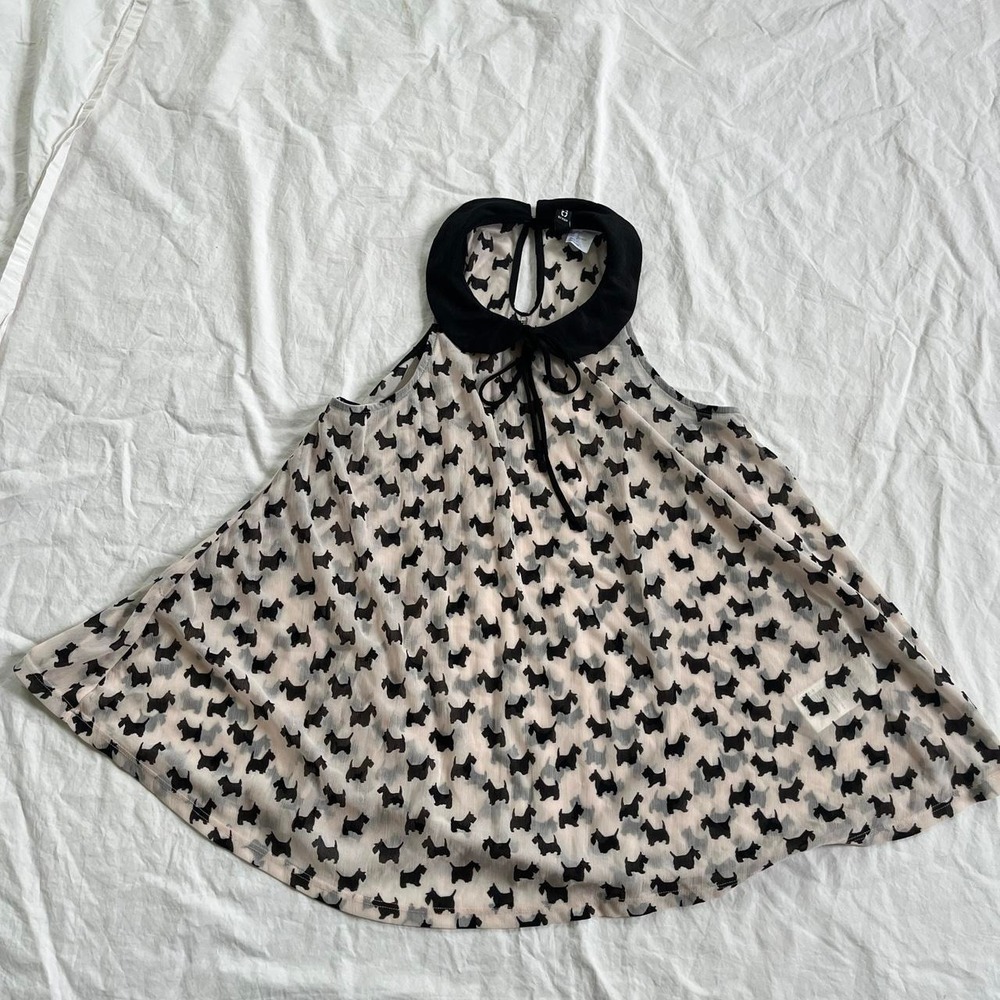 H&M Divided Top Small Cream & Black Scottie Dog Peter Pan Collar Y2K Indie - Picture 3 of 8